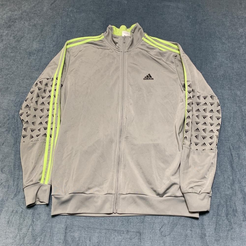 Adidas Tricot Track Jacket Men Large Gray Wordmark Logo 3 Stripes Sports Running